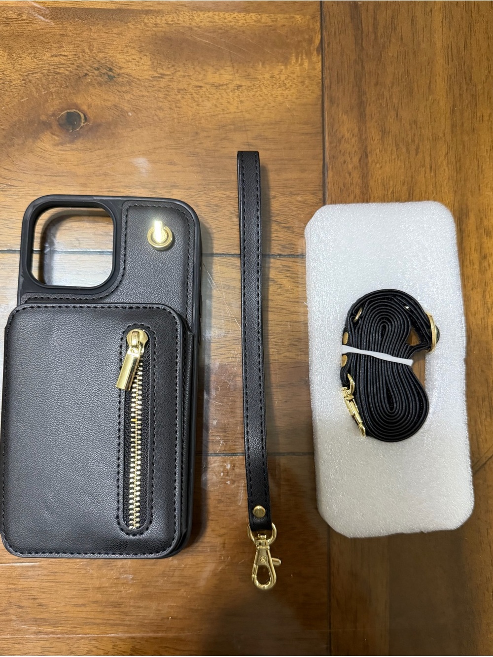 Black Leather Crossbody 13ProMax Phone Case with Zipper Pocket